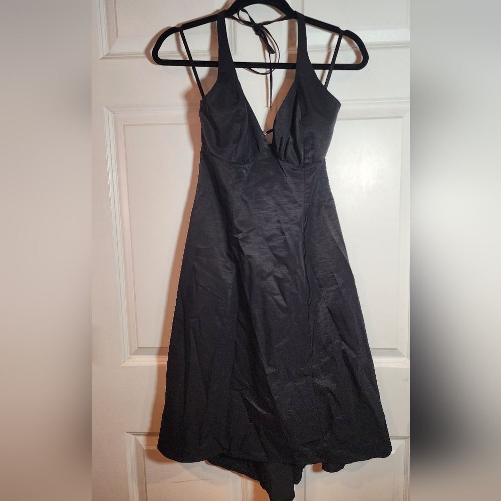 Tempo Paris Elegant Black Halter High Low Lace Up Back Zip Side Dress Size 6